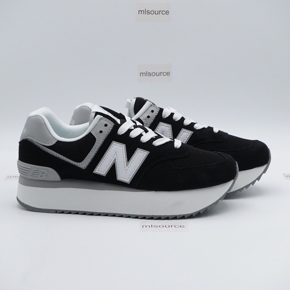 NEW New Balance 574+ Platform Sneakers WL574ZSA Black/Grey/White - Picture 1 of 4